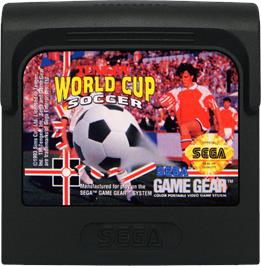 Cartridge artwork for Tengen World Cup Soccer on the Sega Game Gear.