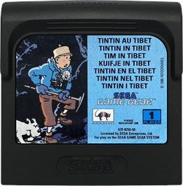 Cartridge artwork for Tintin in Tibet on the Sega Game Gear.