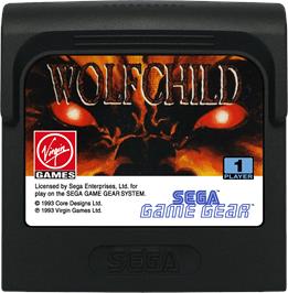 Cartridge artwork for Wolfchild on the Sega Game Gear.