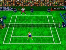 In game image of Andre Agassi Tennis on the Sega Game Gear.