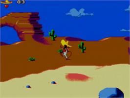 In game image of Cheese Cat-Astrophe starring Speedy Gonzales on the Sega Game Gear.