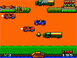 In game image of Frogger on the Sega Game Gear.