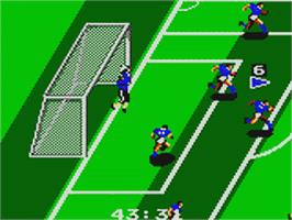 In game image of Tengen World Cup Soccer on the Sega Game Gear.