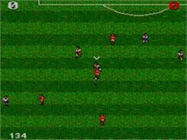 In game image of Ultimate Soccer on the Sega Game Gear.