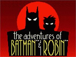 Title screen of Adventures of Batman and Robin on the Sega Game Gear.