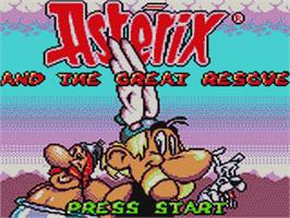 Title screen of Astérix and the Secret Mission on the Sega Game Gear.