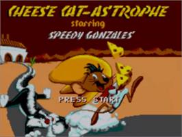Title screen of Cheese Cat-Astrophe starring Speedy Gonzales on the Sega Game Gear.