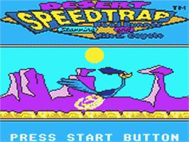 Title screen of Desert Speedtrap starring Road Runner and Wile E. Coyote on the Sega Game Gear.