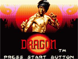 Title screen of Dragon: The Bruce Lee Story on the Sega Game Gear.