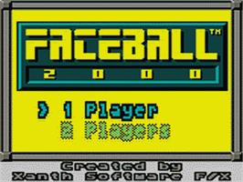 Title screen of Faceball 2000 on the Sega Game Gear.