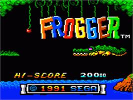 Title screen of Frogger on the Sega Game Gear.