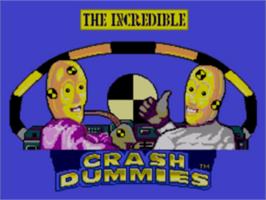 Title screen of Incredible Crash Dummies on the Sega Game Gear.