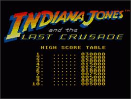 Title screen of Indiana Jones and the Last Crusade: The Action Game on the Sega Game Gear.