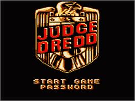 Title screen of Judge Dredd on the Sega Game Gear.