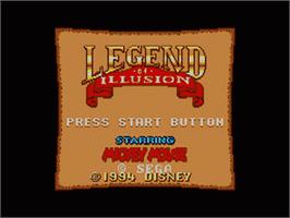 Title screen of Legend of Illusion starring Mickey Mouse on the Sega Game Gear.