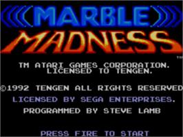 Title screen of Marble Madness on the Sega Game Gear.