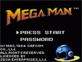 Title screen of Mega Man on the Sega Game Gear.
