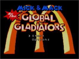 Title screen of Mick & Mack as the Global Gladiators on the Sega Game Gear.