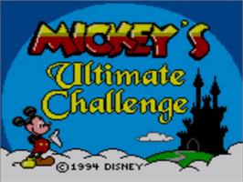 Title screen of Mickey's Ultimate Challenge on the Sega Game Gear.
