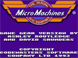 Title screen of Micro Machines on the Sega Game Gear.