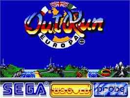 Title screen of Out Run Europa on the Sega Game Gear.