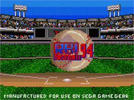Title screen of RBI Baseball '94 on the Sega Game Gear.