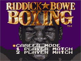 Title screen of Riddick Bowe Boxing on the Sega Game Gear.
