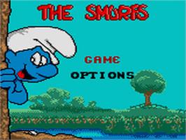 Title screen of Smurfs on the Sega Game Gear.