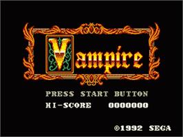 Title screen of Vampire: Master of Darkness on the Sega Game Gear.