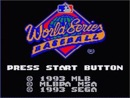 Title screen of World Series Baseball on the Sega Game Gear.
