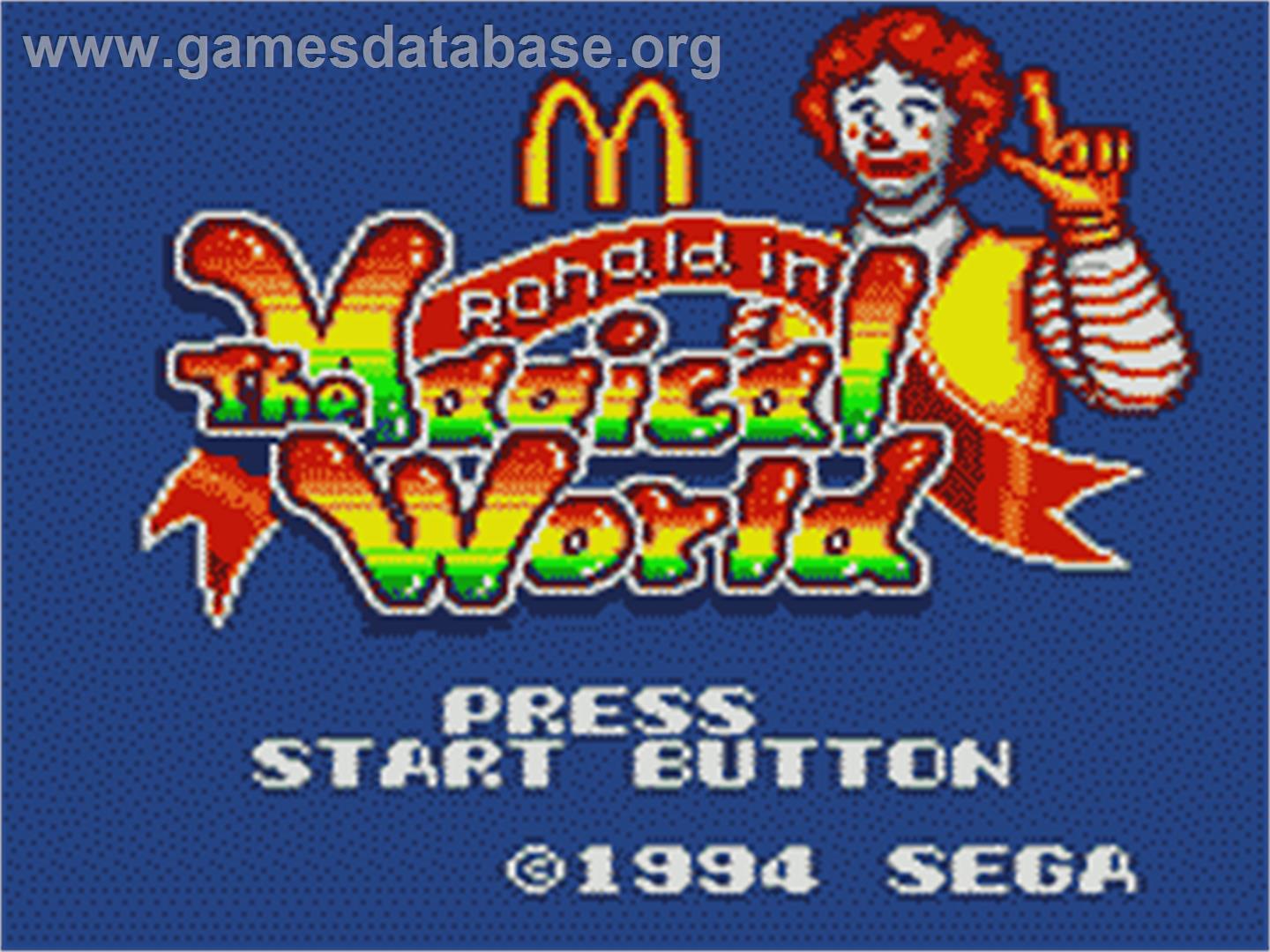 McDonald's: Ronald in the Magical World - Sega Game Gear - Artwork - Title Screen