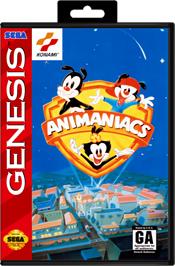 Box cover for Animaniacs on the Sega Genesis.