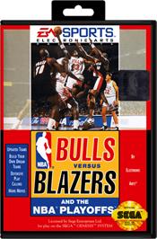 Box cover for Bulls vs. Blazers and the NBA Playoffs on the Sega Genesis.