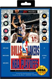 Box cover for Bulls vs. Lakers and the NBA Playoffs on the Sega Genesis.