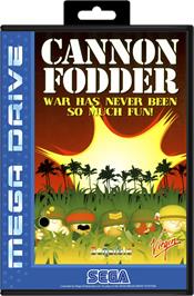 Box cover for Cannon Fodder on the Sega Genesis.