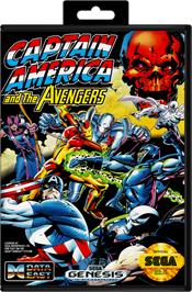 Box cover for Captain America and The Avengers on the Sega Genesis.