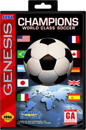Box cover for Champions World Class Soccer on the Sega Genesis.