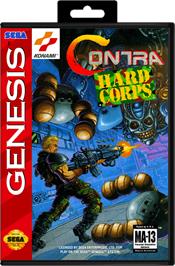 Box cover for Contra Hard Corps on the Sega Genesis.