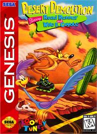 Box cover for Desert Demolition Starring Road Runner and  Wile E. Coyote on the Sega Genesis.