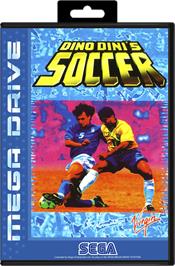 Box cover for Dino Dini's Soccer on the Sega Genesis.