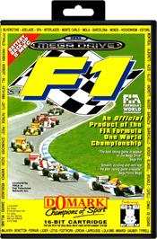 Box cover for F1 on the Sega Genesis.