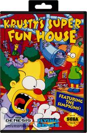 Box cover for Krusty's Fun House on the Sega Genesis.