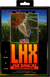 Box cover for LHX: Attack Chopper on the Sega Genesis.