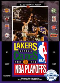 Box cover for Lakers vs. Celtics and the NBA Playoffs on the Sega Genesis.