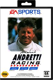 Box cover for Mario Andretti Racing on the Sega Genesis.