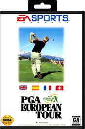 Box cover for PGA European Tour on the Sega Genesis.