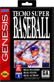 Box cover for Tecmo Super Baseball on the Sega Genesis.