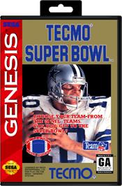 Box cover for Tecmo Super Bowl on the Sega Genesis.