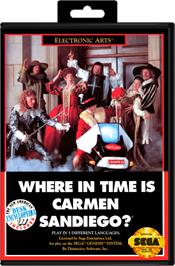 Box cover for Where in Time is Carmen Sandiego on the Sega Genesis.