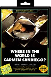 Box cover for Where in the World is Carmen Sandiego on the Sega Genesis.